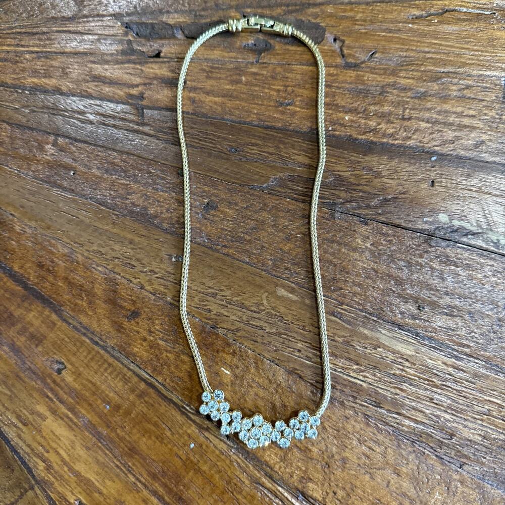 Vintage Monet Choker Necklace Gold Tone With Clear Jewels
